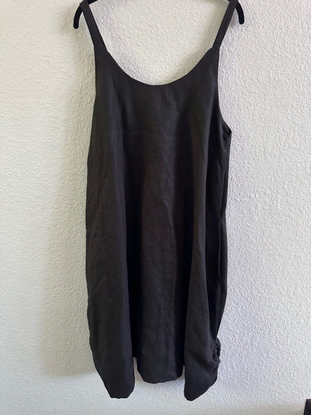 Diane Ness Art To Wear Black Linen Shift Dress Handmade USA Ruched Hem Pockets - Picture 8 of 13